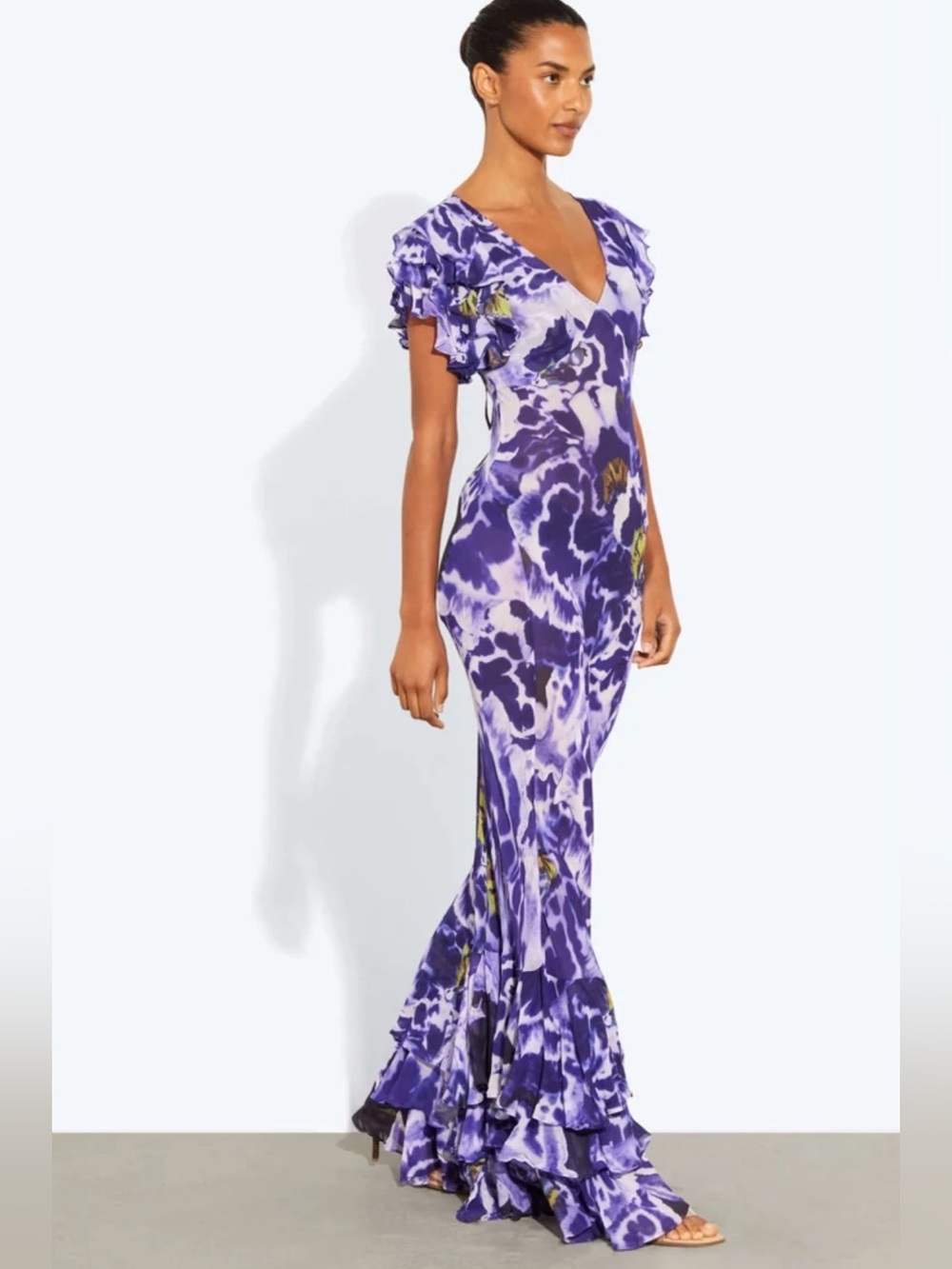Rat & Boa Purple Floral Maxi Dress with Ruffled Hem